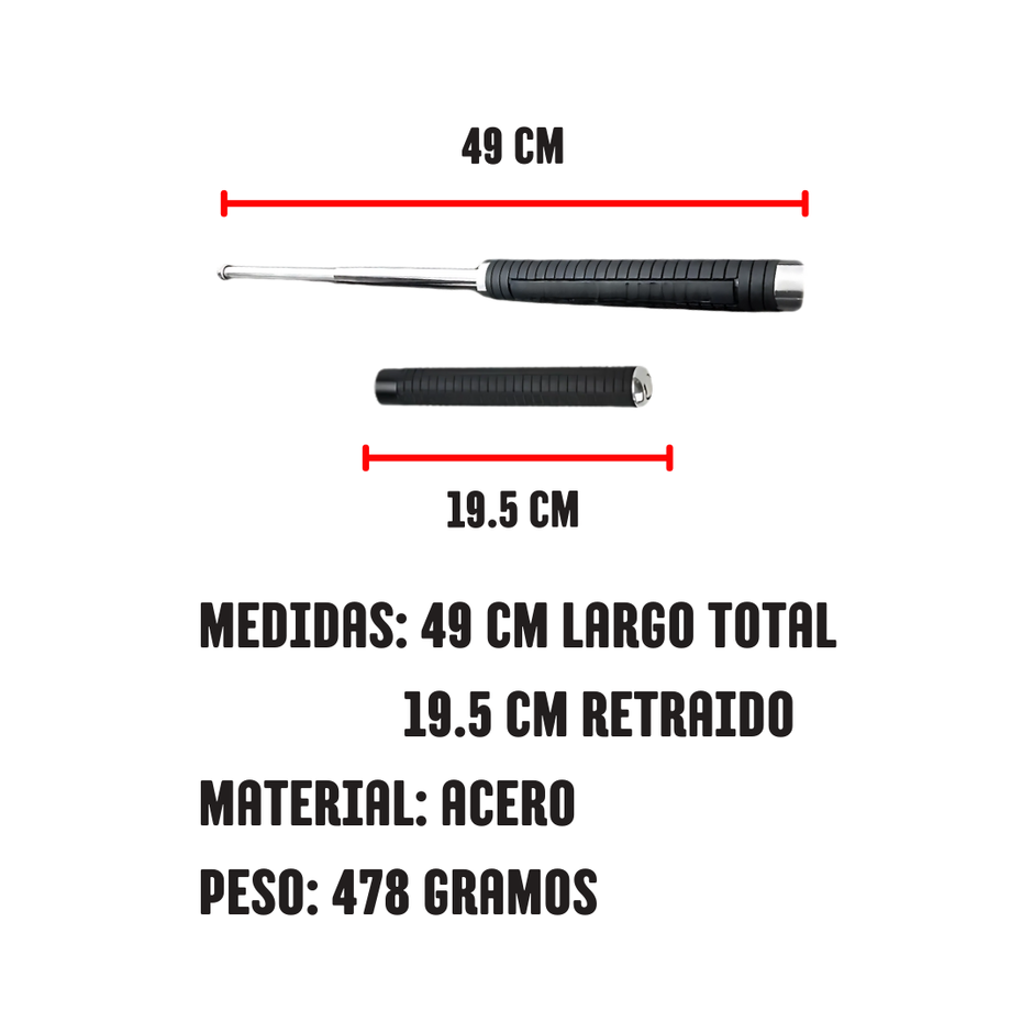 Baston Retráctil Mini de Defensa 19.5 - 49 cm
