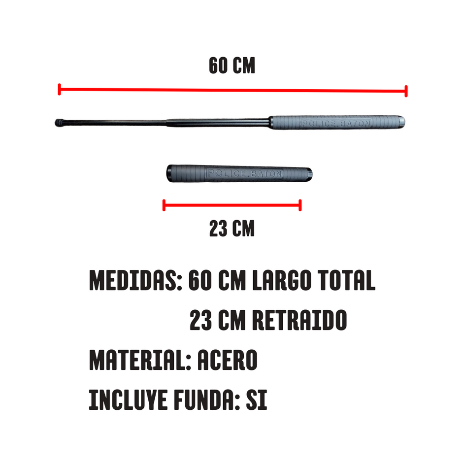 Baston Retráctil de Defensa Personal 60 cm (Color Negro)