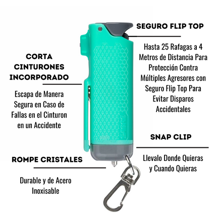 Gel Pimienta SABRERED 3 en 1 Flip Top con Rompe Cristales y Cortacinturones