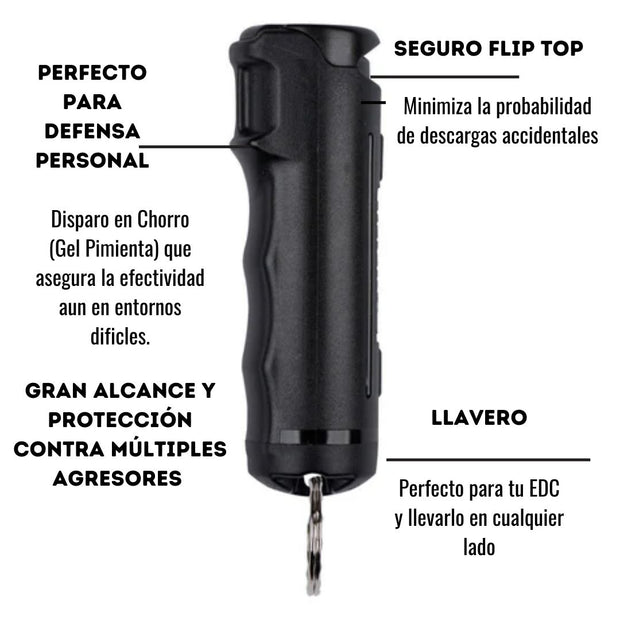 Gel Pimienta SABRERED con Seguro Flip Top y Funda de Snap Clip