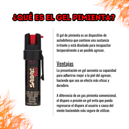 Gel Pimienta SABRERED con clip para cinturón. Disparo en chorro