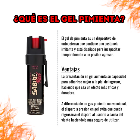 Gel Pimienta SABRERED con clip para cinturón. Disparo en chorro