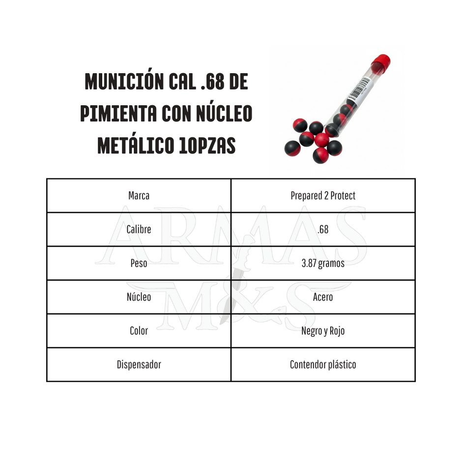 Munición Cal .68 de Pimienta con Núcleo Metálico | 10pzas