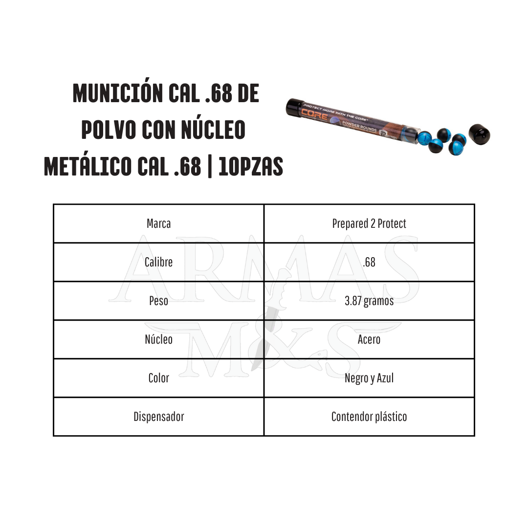 Munición Cal .68 de Polvo con Núcleo Metálico | 10pzas