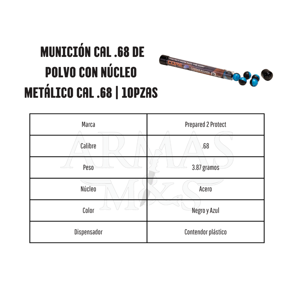 Munición Cal .68 de Polvo con Núcleo Metálico | 10pzas