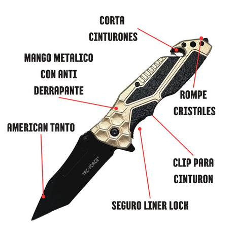 Navaja Tactica Tac-Force con Rompe Cristales y Cortacinturones