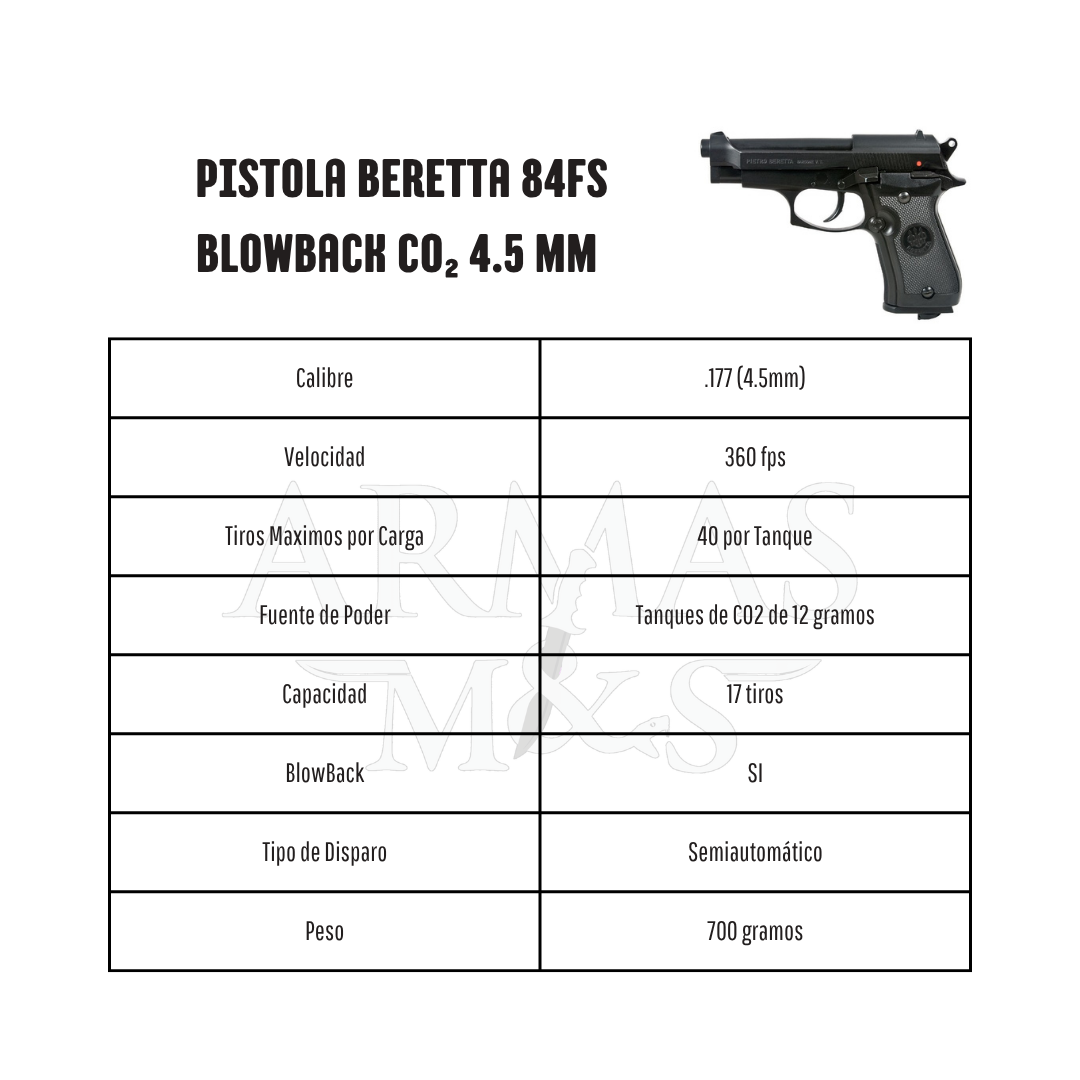 Pistola Beretta 84FS Blowback CO₂ 4.5 mm Umarex