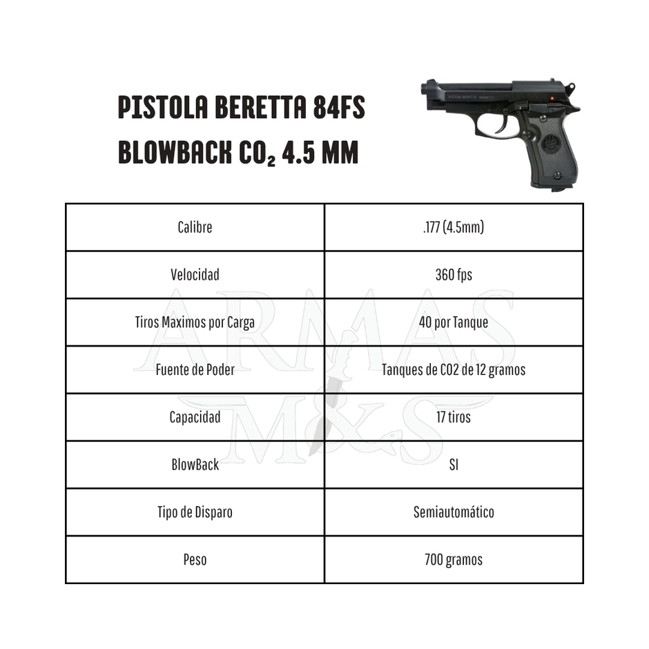 Pistola Beretta 84FS Blowback CO₂ 4.5 mm Umarex