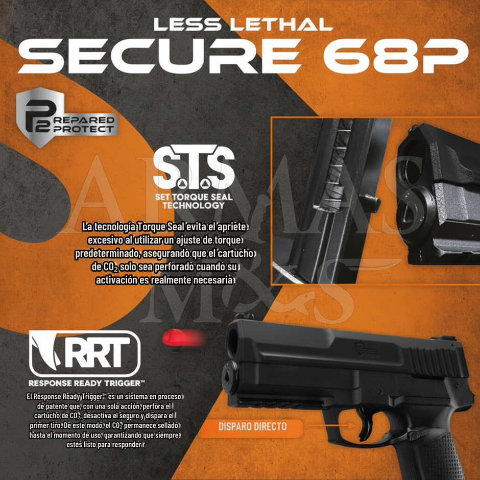 Pistola Traumática De Protección Secure 68P Gas Pimienta Umarex cal. 68 - Negro