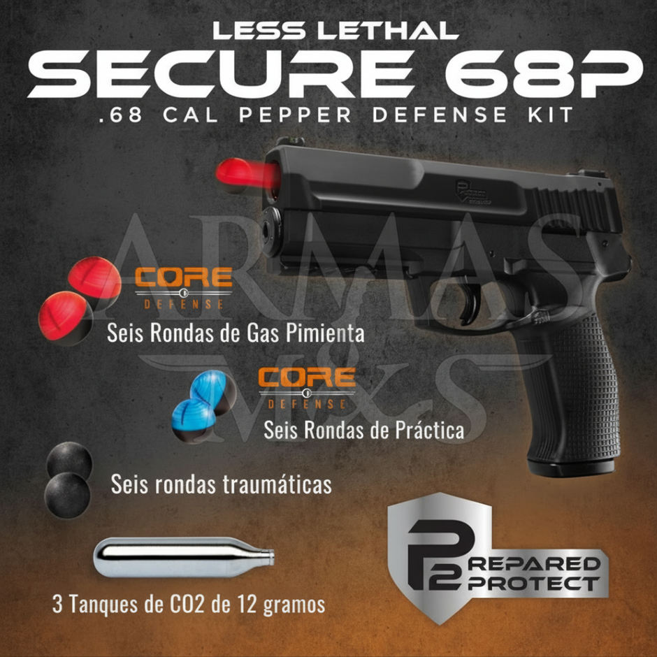 Pistola Traumática De Protección Secure 68P Gas Pimienta Umarex cal. 68 - Negro