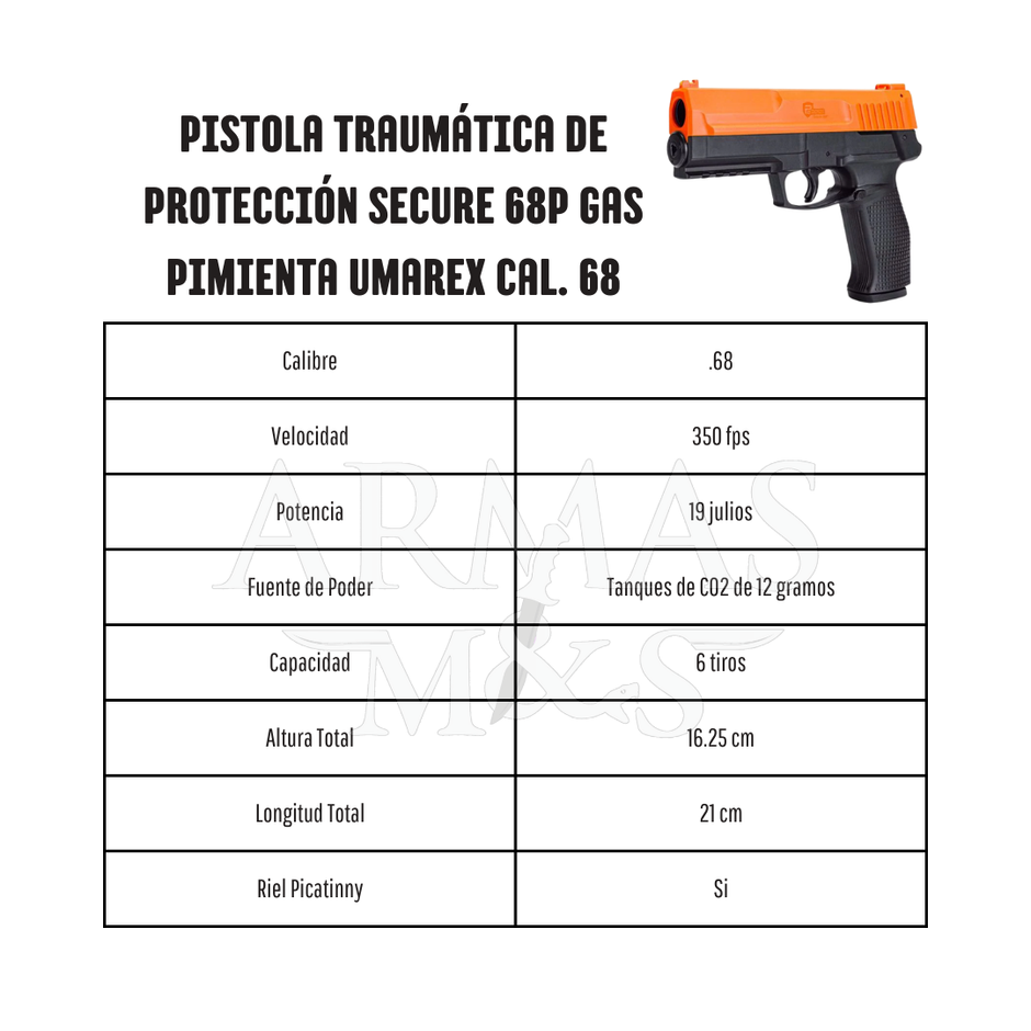 Pistola Traumática De Protección Secure 68P Gas Pimienta Umarex cal. 68