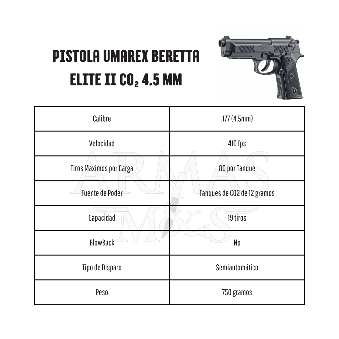 Pistola Umarex Beretta Elite II CO₂ 4.5 mm