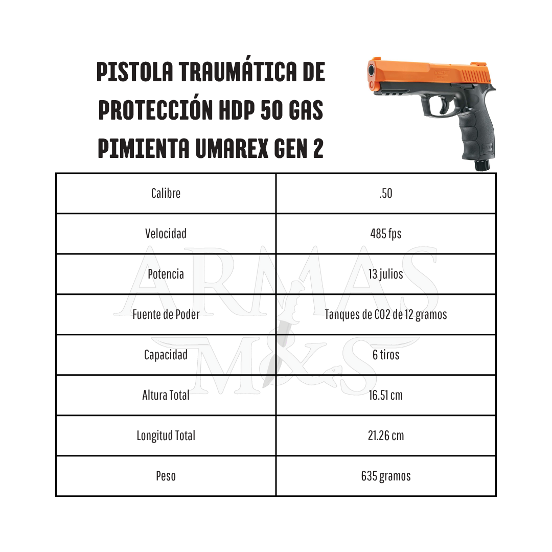 Pistola Traumática De Protección Hdp 50 Gas Pimienta Umarex Gen 2