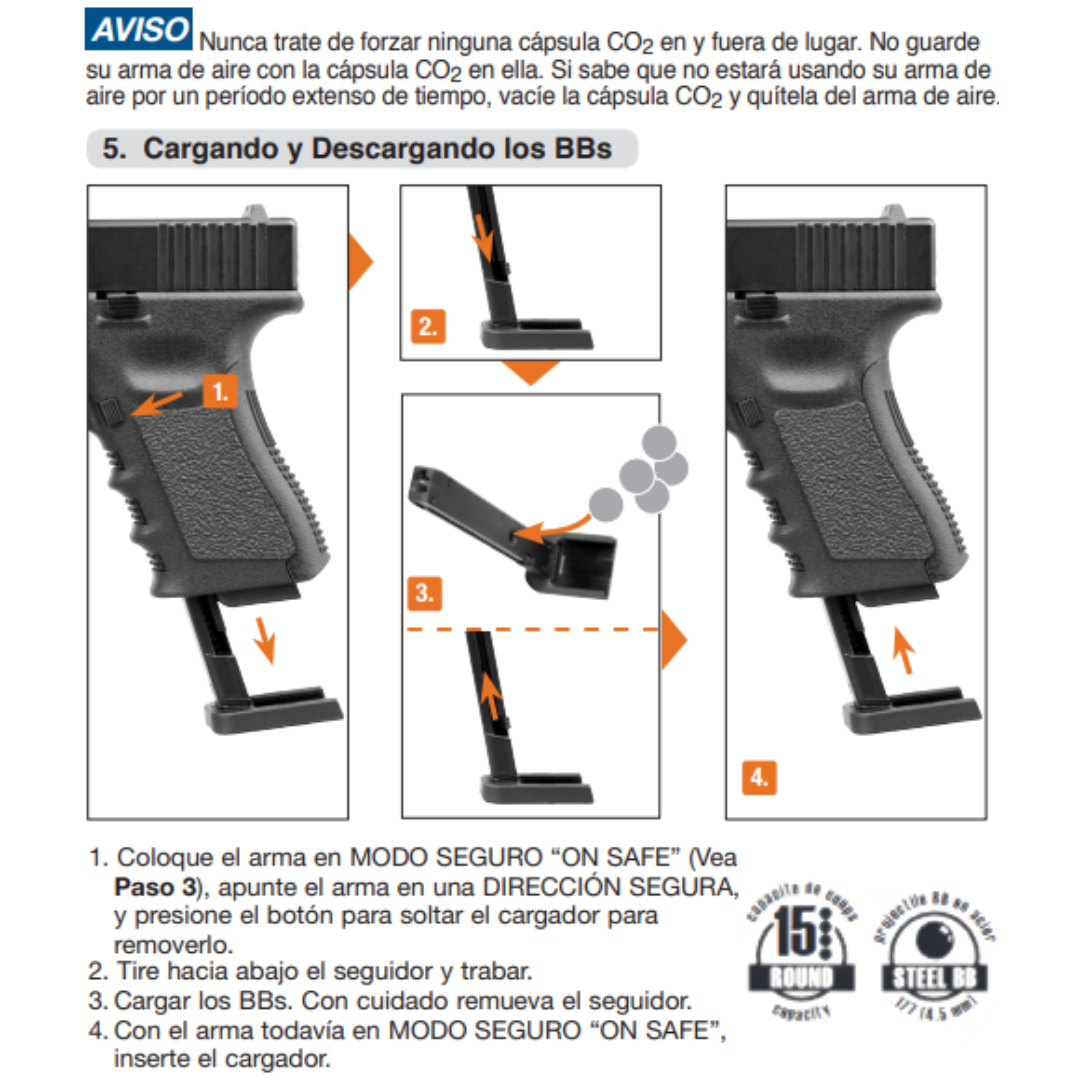 Pistola GLOCK 19 GEN3 Negra CO2 BBs Cal. .177 4.5mm 410 fps