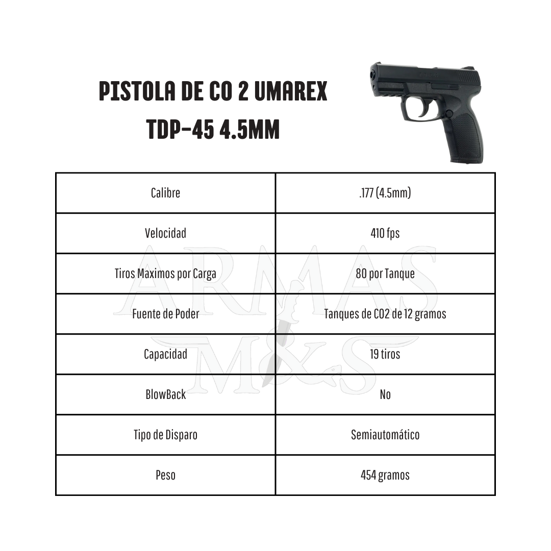 Pistola de CO 2 Umarex TDP45 4.5mm