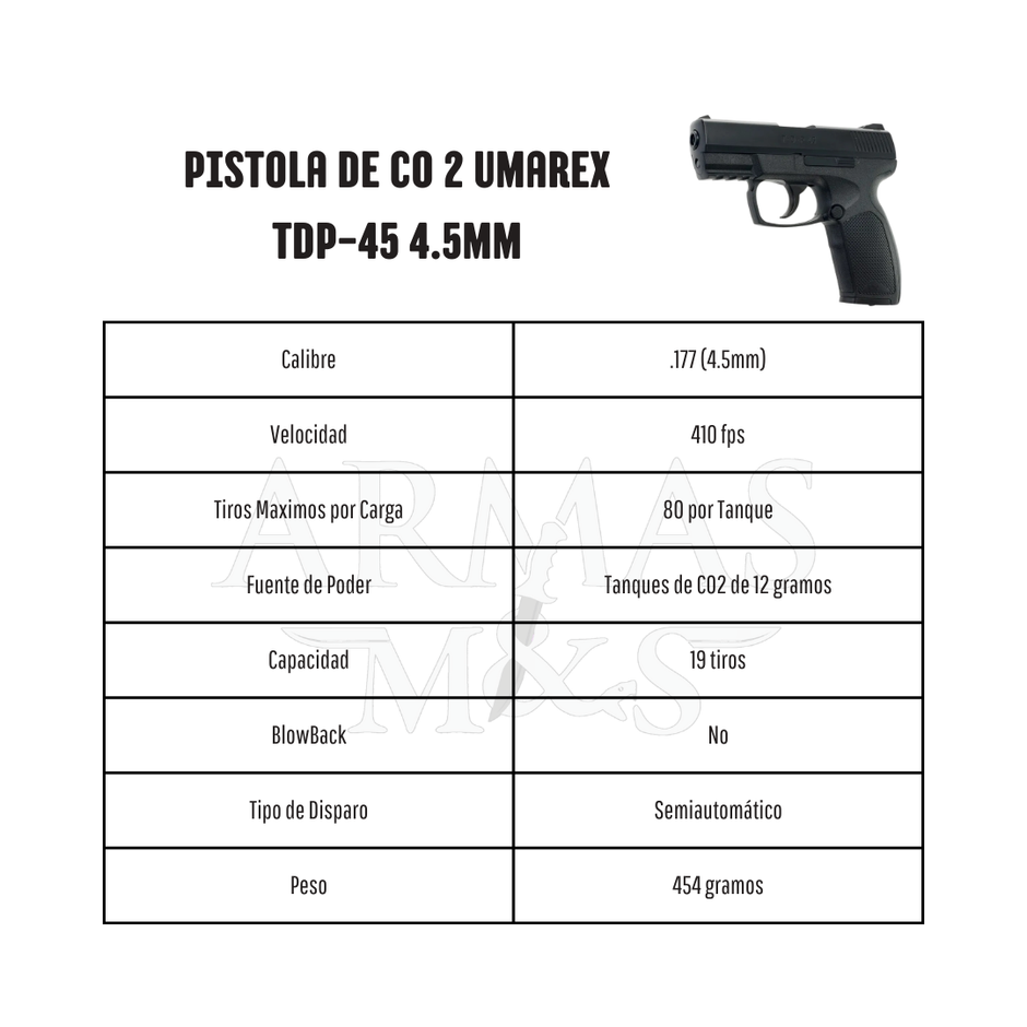 Pistola de CO 2 Umarex TDP45 4.5mm