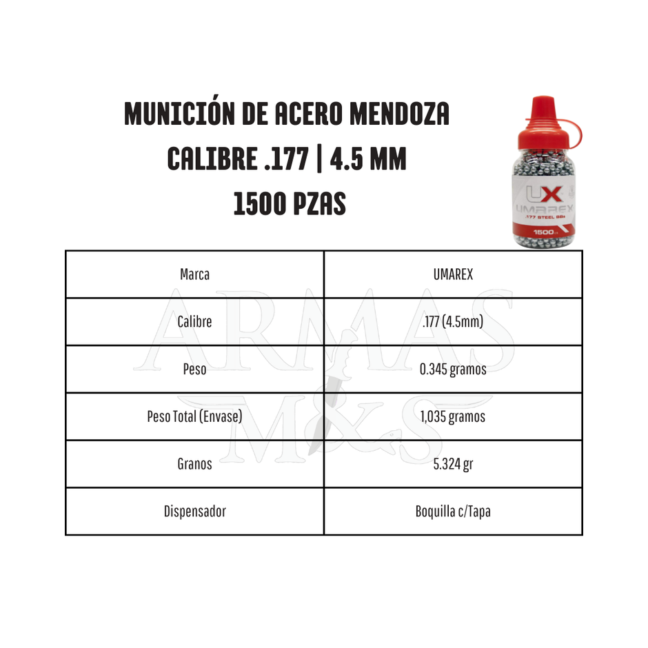 Municiones 4.5mm (Cal .177) UMAREX para Pistolas de CO2 | 1500pzas (Copia)